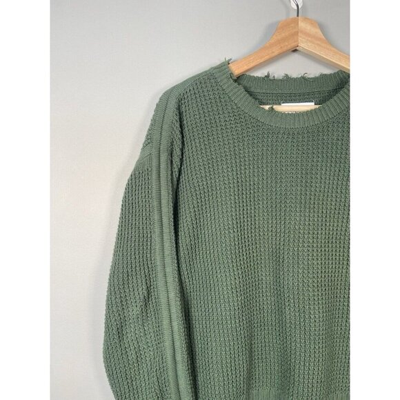 Pistola Olga Distressed Olive Green Crewneck Waffle Knit Sweater Size X-Small XS - Picture 2 of 13
